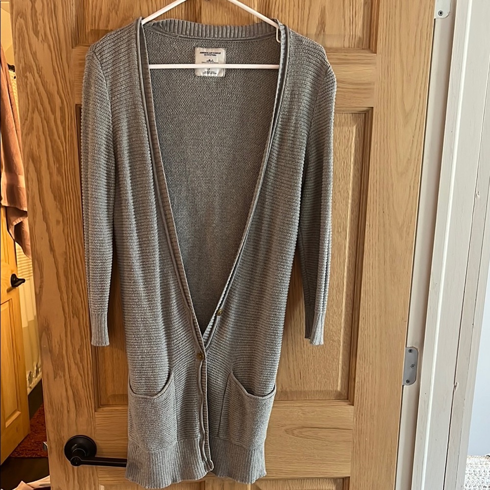 American Eagle Gray Cardigan Sweater Long Knit